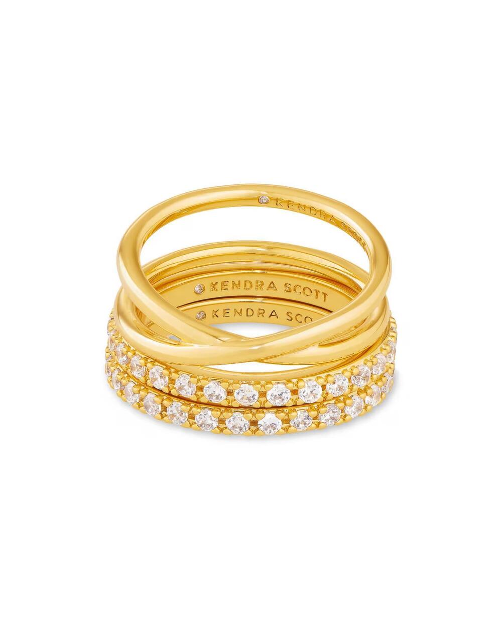 NEW KENDRA SCOTT women's livy ring - set of 3 in gold metal